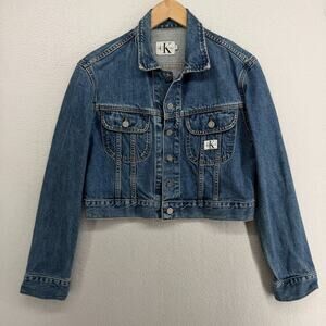 CALVIN KLEIN CK JEANS Jacket Womens S Cropped Denim Trucker Blue USA VTG Y2K USA